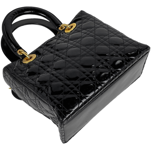 Dior Shoulder  Leather Patent Bag Christian Black Cannage  2WAY Lady - Picture 1 of 11